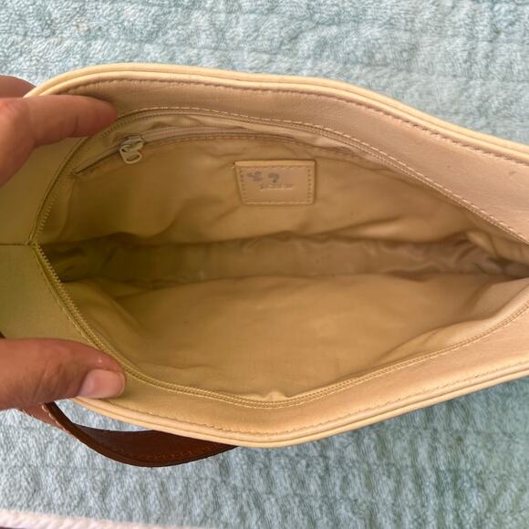 J.Crew Vintage Tan Leather Shoulder Bag Beige & Brown Contrast Stitch Purse - Picture 6 of 11